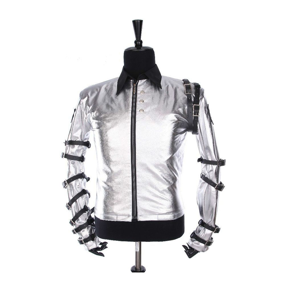 MJ Men Punk Classic Bad Tour Jacket Silver Bodysuit jacket - Alternative Gothic Dark Wear | Embrace Dark Aesthetic Men & Women Gothic Clothing