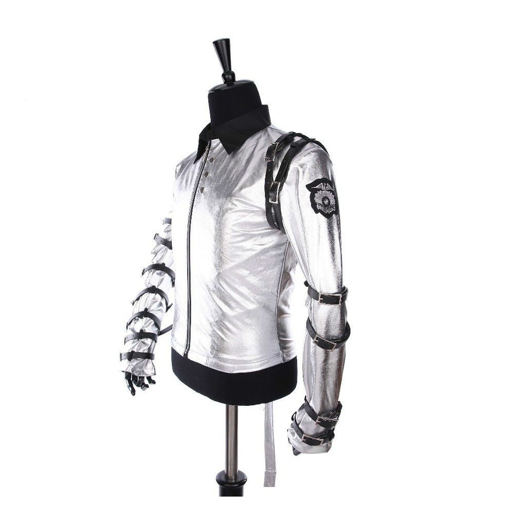 MJ Men Punk Classic Bad Tour Jacket Silver Bodysuit jacket - Alternative Gothic Dark Wear | Embrace Dark Aesthetic Men & Women Gothic Clothing