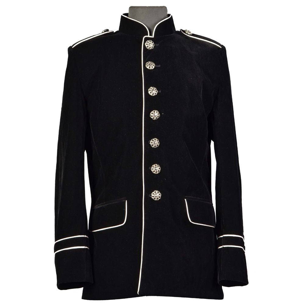 Men Military Steampunk Gothic Velvet Coat | Vintage Black Victorian Jacket