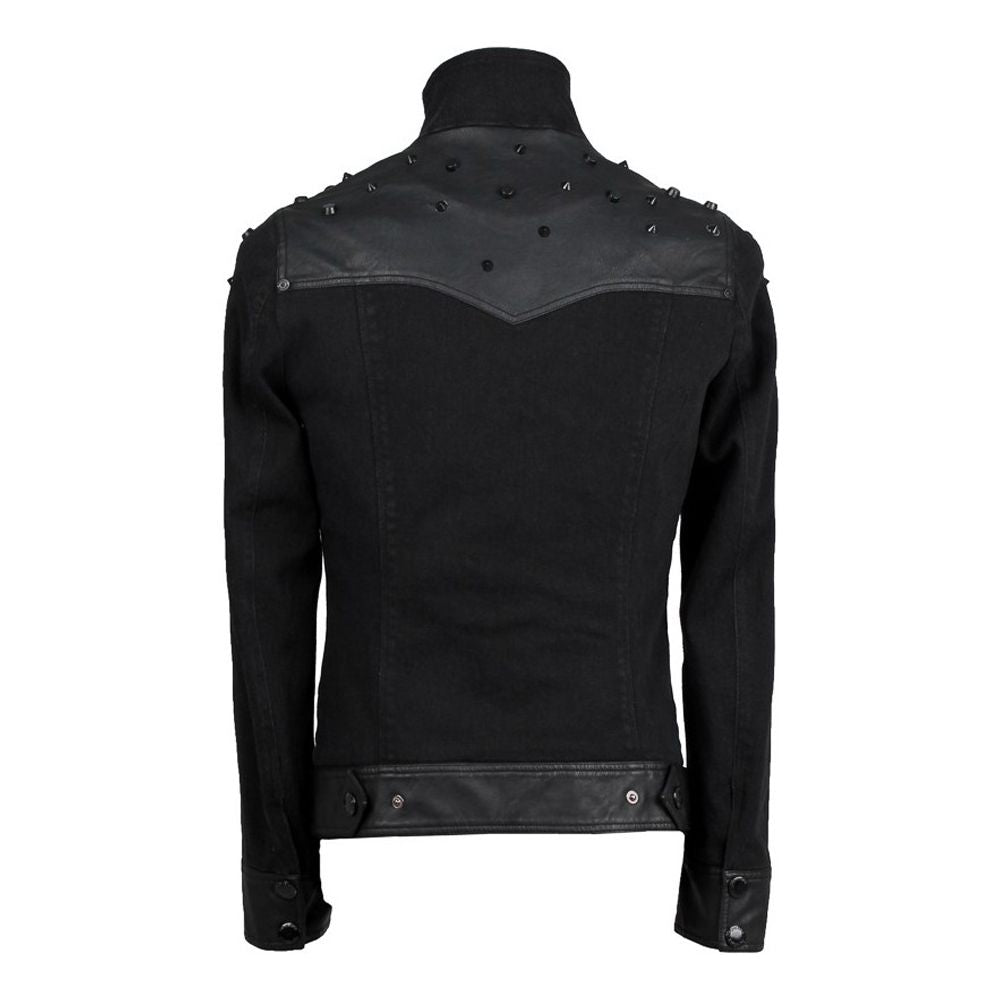 Men Punk Closed Neck Jacket | Gothic Military Zip-Up Coat with Studded Accents