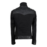 Men Punk Closed Neck Jacket | Gothic Military Zip-Up Coat with Studded Accents