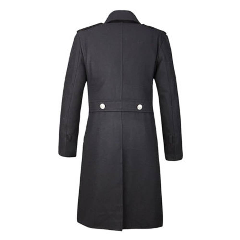 Men Gothic Military Double-Breasted Trench Coat | Black Wool Overcoat with Steampunk Elegance