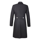 Men Gothic Military Double-Breasted Trench Coat | Black Wool Overcoat with Steampunk Elegance