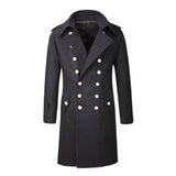 Men Gothic Military Double-Breasted Trench Coat | Black Wool Overcoat with Steampunk Elegance