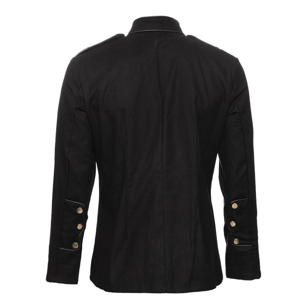Men Victorian Military Officer Jacket | Gothic Black Tailored Coat with Silver Buttons