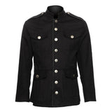 Men Victorian Military Officer Jacket | Gothic Black Tailored Coat with Silver Buttons