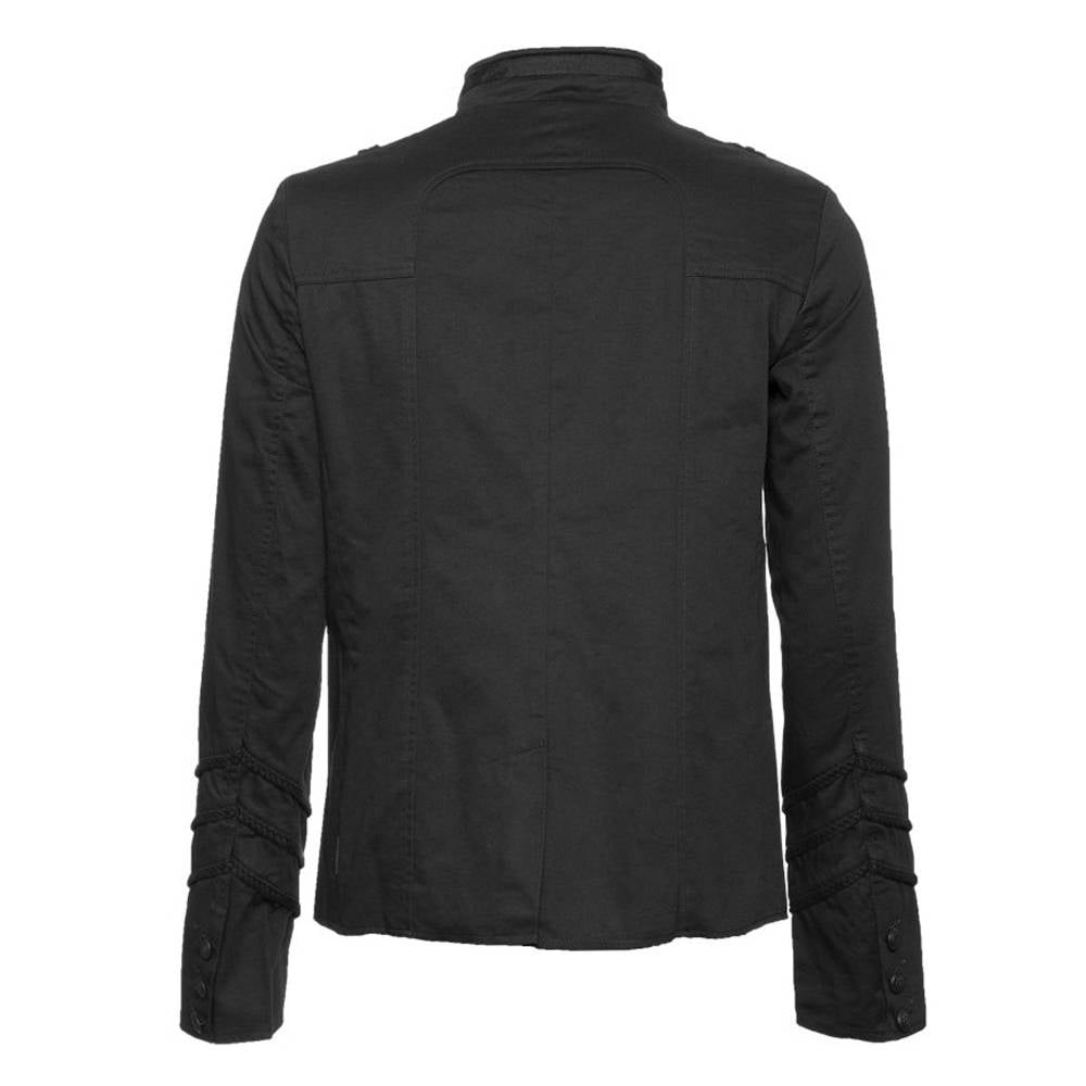 Men Officer Braided Black Jacket | Military Gothic Tailored Coat for Alternative Fashion