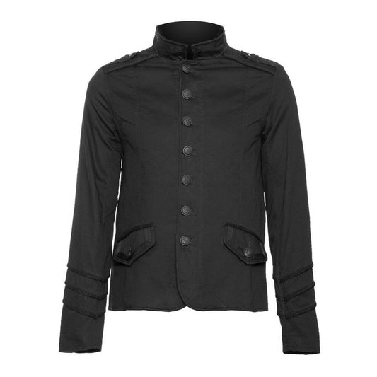 Men Officer Braided Black Jacket | Military Gothic Tailored Coat for Alternative Fashion