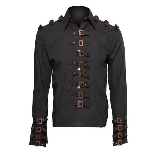 Men Steampunk Buckle Gothic Shirt | Full Sleeve Fetish Style Victorian Punk Top