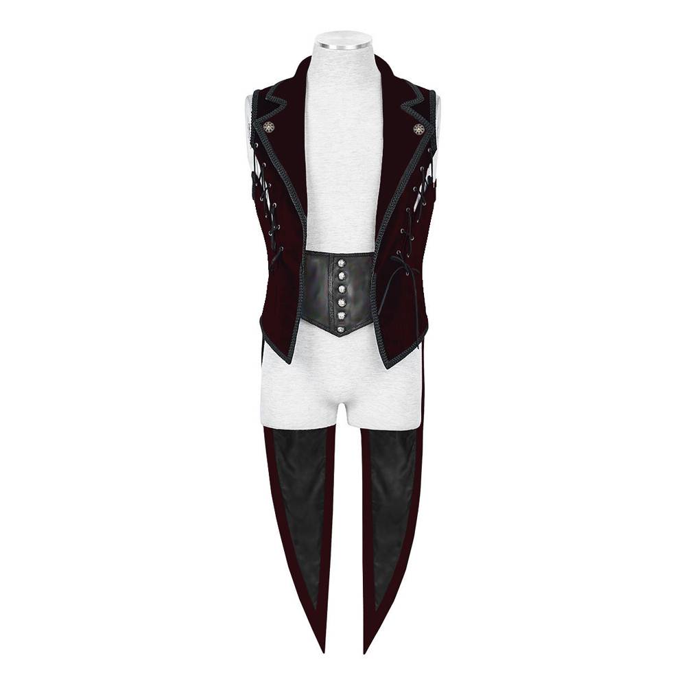 Men Regency Steampunk Tailcoat | Deep Burgundy Velvet Gothic Waistcoat Vest