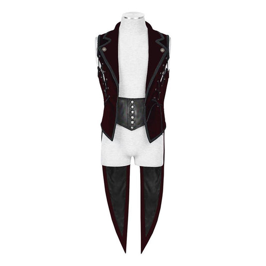 Men Regency Steampunk Tailcoat | Deep Burgundy Velvet Gothic Waistcoat Vest