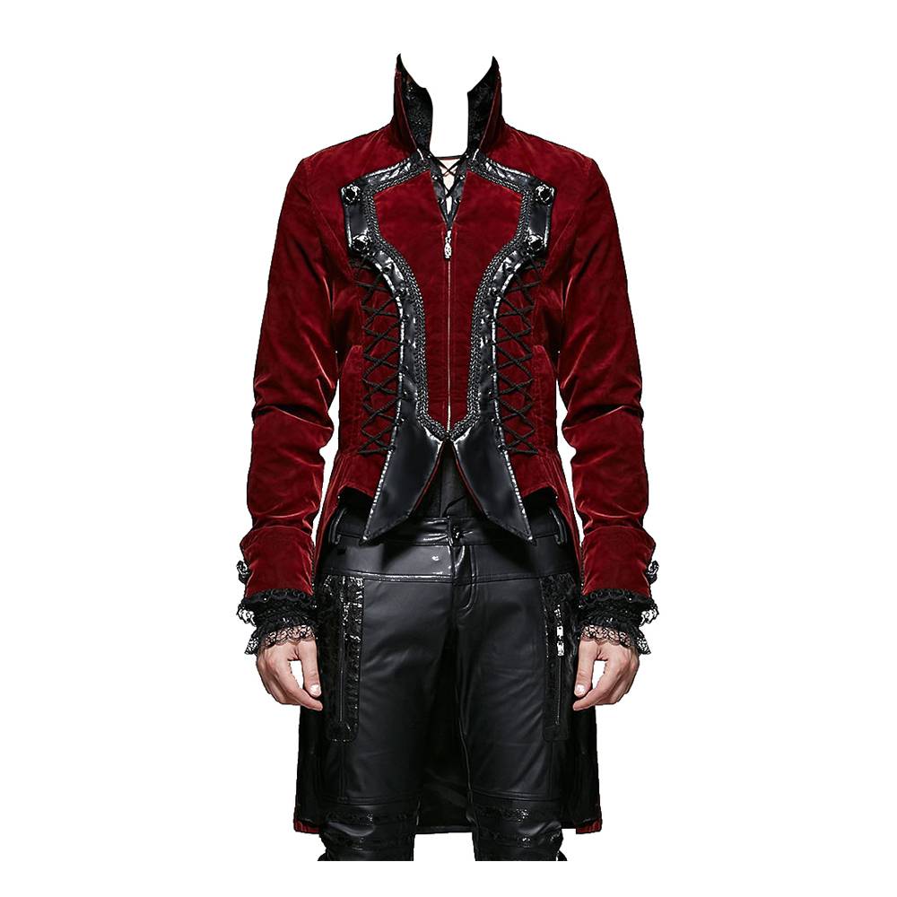 Men Steampunk Vampire Wedding Tailcoat | Blood Red Victorian Gothic Frock Coat