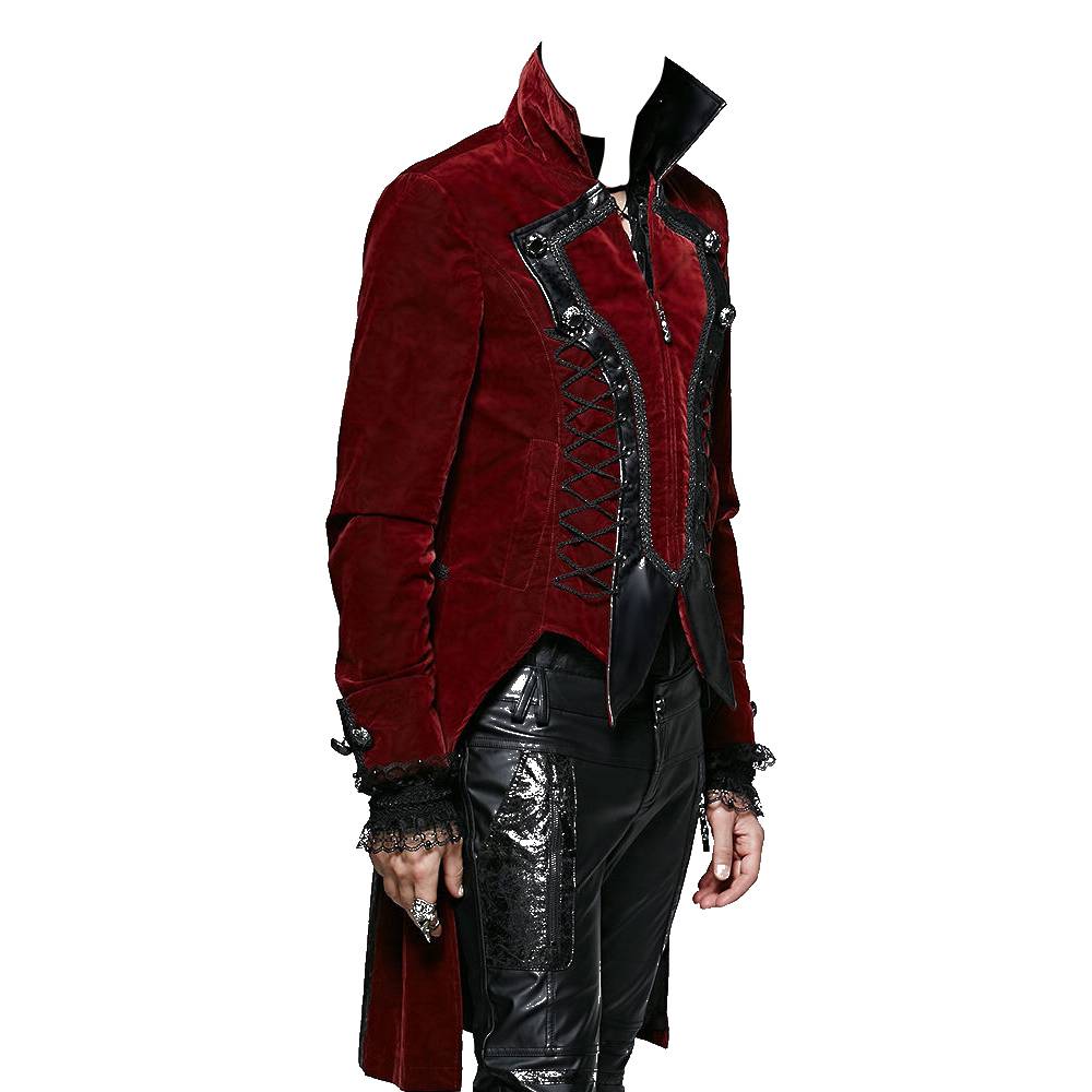 Men Steampunk Vampire Wedding Tailcoat | Blood Red Victorian Gothic Frock Coat