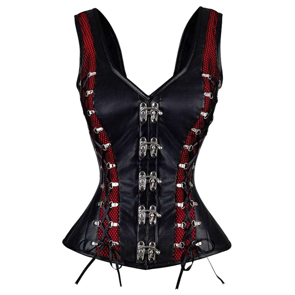 Women Corset Janyse Overbust | Faux Leather Shoulder Straps Steel Boned Corset