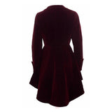 Victorian Burgundy Velvet Ruffle Coat | Women Gothic Red Frock Jacket
