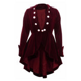 Victorian Burgundy Velvet Ruffle Coat | Women Gothic Red Frock Jacket