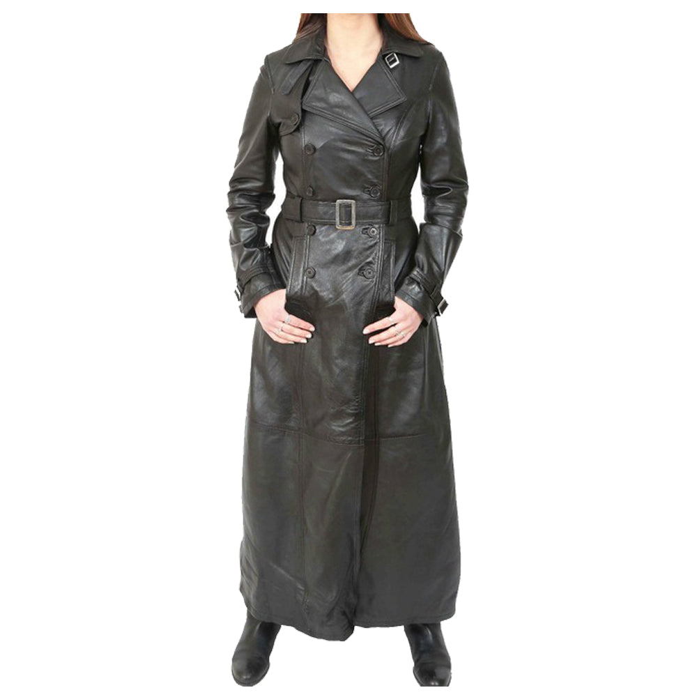 New Women Gothic Long Black Leather Coat Double Breasted Trench Coat - Alternative Gothic Dark Wear | Embrace Dark Aesthetic Men & Women Gothic Clothing