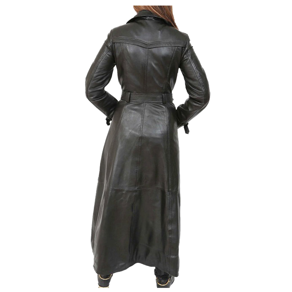 New Women Gothic Long Black Leather Coat Double Breasted Trench Coat - Alternative Gothic Dark Wear | Embrace Dark Aesthetic Men & Women Gothic Clothing