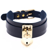 Neo Gothic Heart Metal Lock Double Layer PU Leather Pendant Necklace Punk Wrist Chokers Necklace Wrap Jewelry Adjustable Size