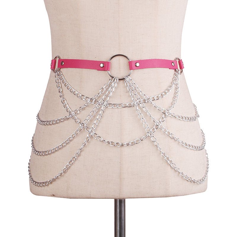 Metal Chain Leather Belt Body Chains - Alternative Gothic Dark Wear | Embrace Dark Aesthetic Men & Women Gothic Clothing