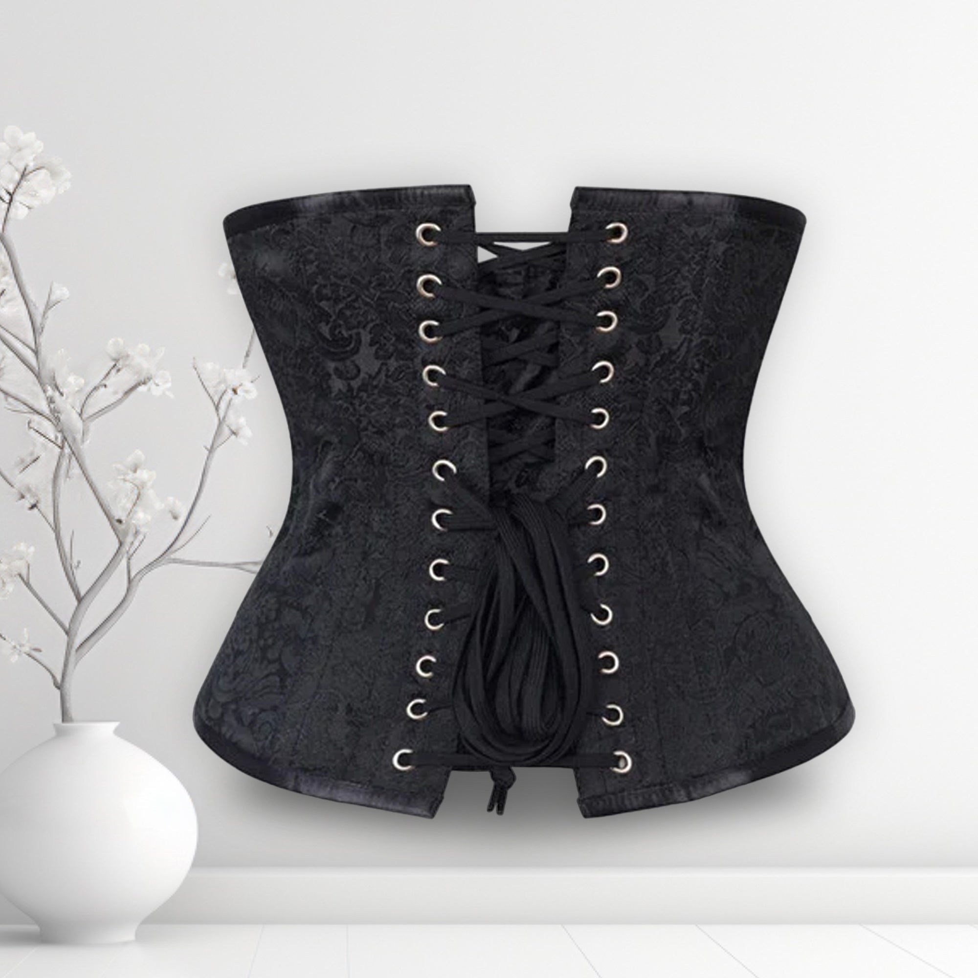 Alison Black Brocade Underbust Corset Gothic Elegance with Steel Discipline - Alternative Gothic Dark Wear | Embrace Dark Aesthetic Men & Women Gothic Clothing