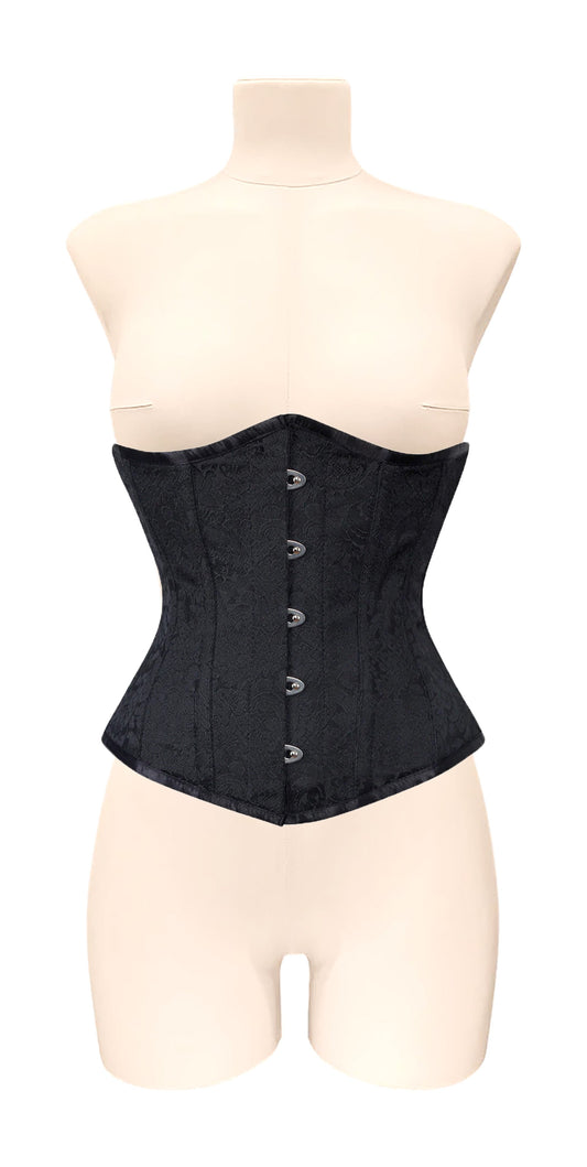 Alison Black Brocade Underbust Corset Gothic Elegance with Steel Discipline - Alternative Gothic Dark Wear | Embrace Dark Aesthetic Men & Women Gothic Clothing