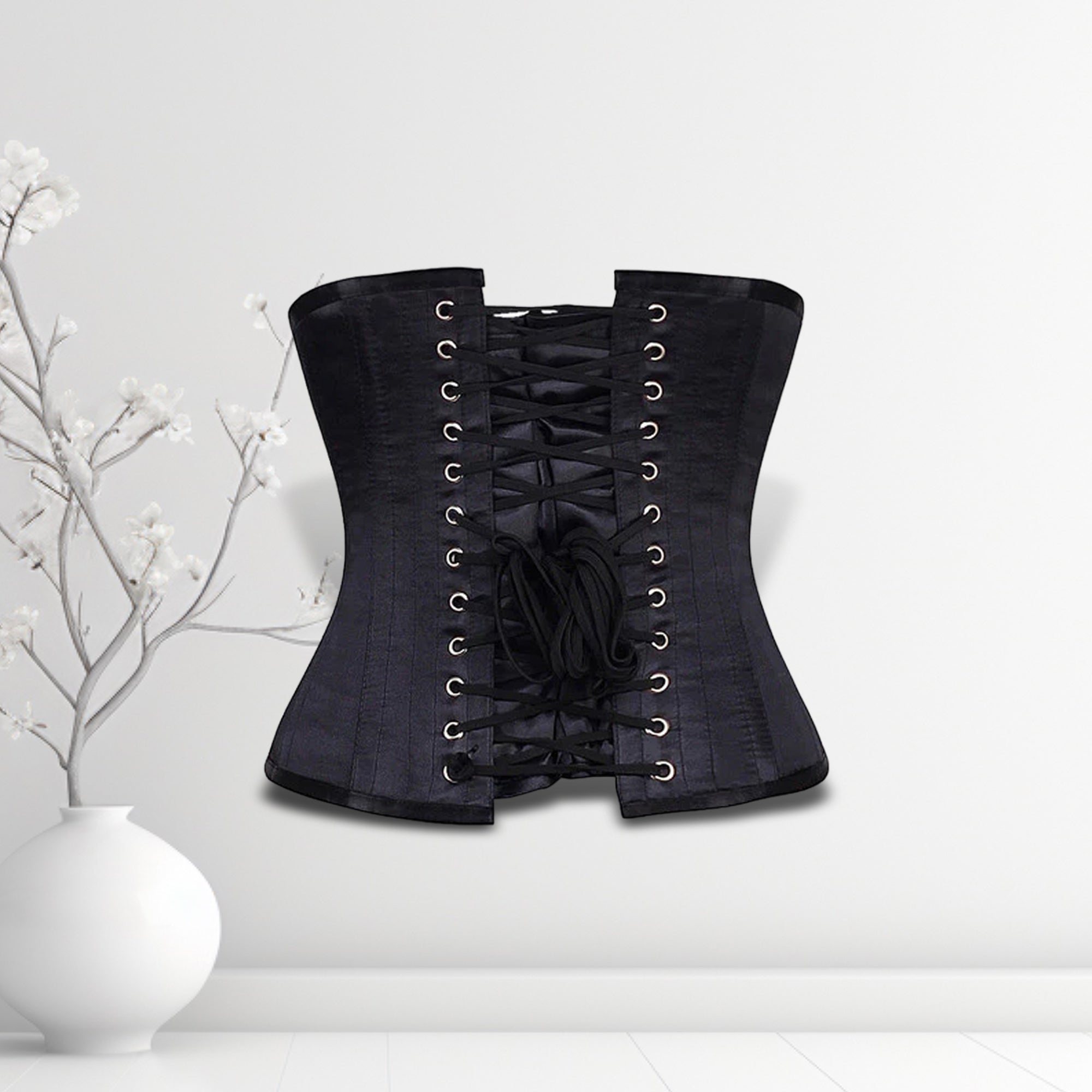 Alissa Black Satin Underbust Corset Sleek Waist Sculptor Buckle Style - Alternative Gothic Dark Wear | Embrace Dark Aesthetic Men & Women Gothic Clothing
