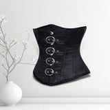Alissa Black Satin Underbust Corset Sleek Waist Sculptor Buckle Style - Alternative Gothic Dark Wear | Embrace Dark Aesthetic Men & Women Gothic Clothing
