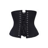 Allison Underbust Corset Black Cotton Steel Boned Waist Trainer with Zipper - Alternative Gothic Dark Wear | Embrace Dark Aesthetic Men & Women Gothic Clothing