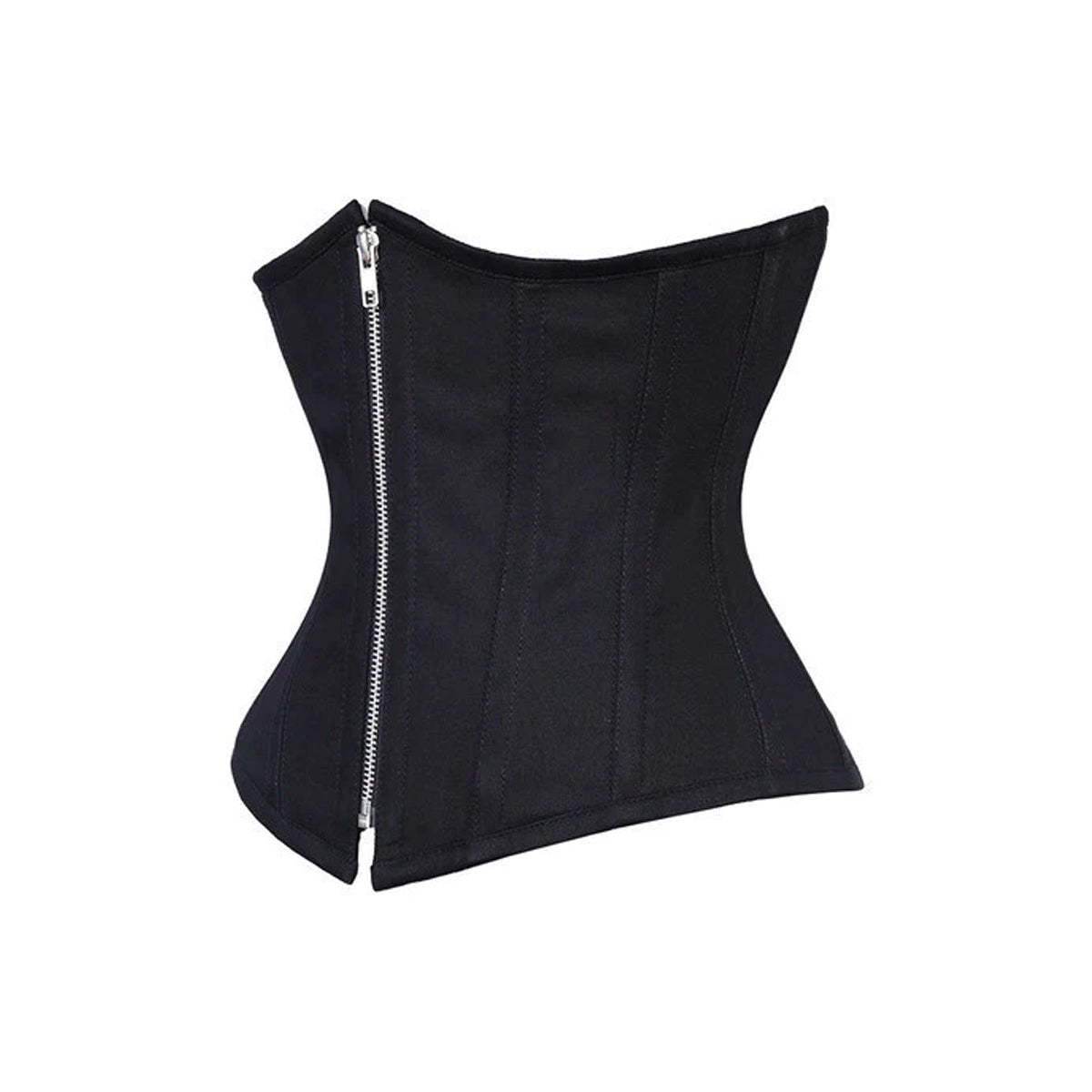 Allison Underbust Corset Black Cotton Steel Boned Waist Trainer with Zipper - Alternative Gothic Dark Wear | Embrace Dark Aesthetic Men & Women Gothic Clothing