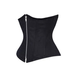 Allison Underbust Corset Black Cotton Steel Boned Waist Trainer with Zipper - Alternative Gothic Dark Wear | Embrace Dark Aesthetic Men & Women Gothic Clothing