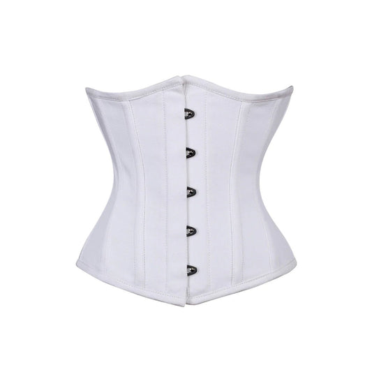 Allisson Underbust Corset White Cotton Steel Boned Waist Trainer - Alternative Gothic Dark Wear | Embrace Dark Aesthetic Men & Women Gothic Clothing