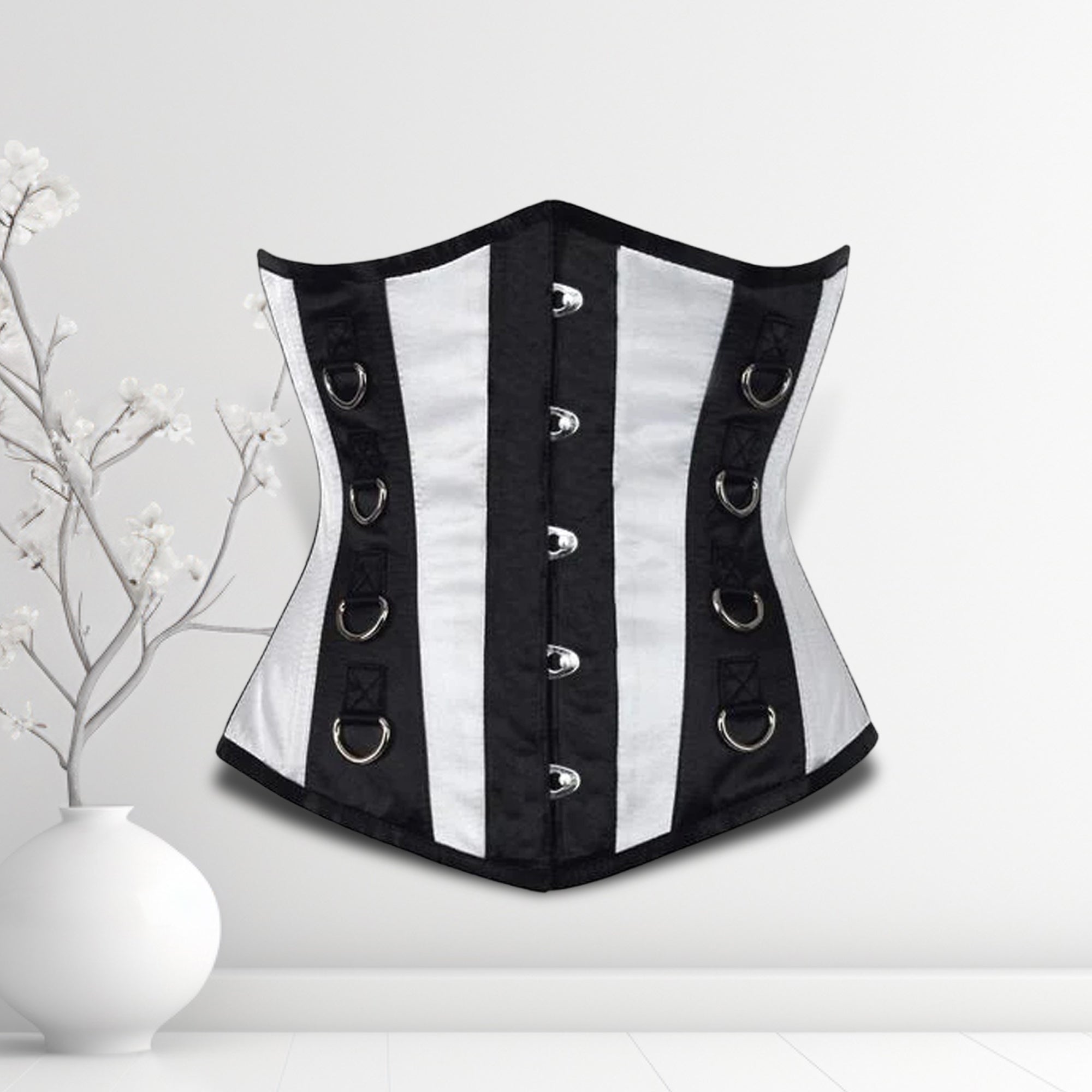 Ally Women Underbust Corset White Cotton Steel Boned Waist Trainer - Alternative Gothic Dark Wear | Embrace Dark Aesthetic Men & Women Gothic Clothing