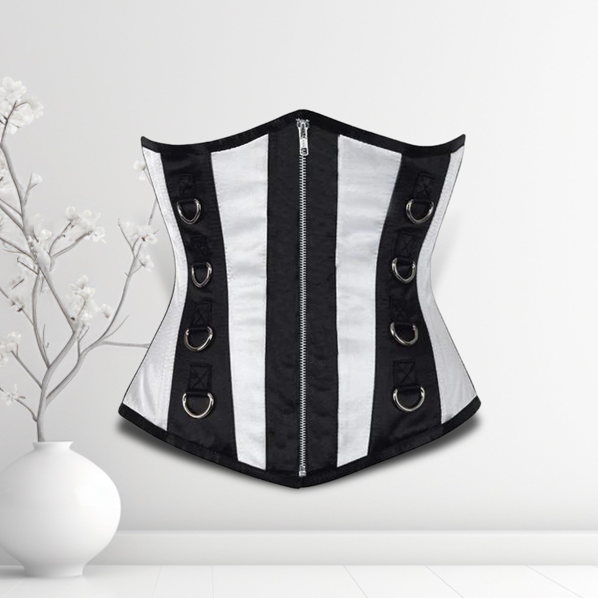 Ally Women Underbust Corset White Cotton Steel Boned Waist Trainer - Alternative Gothic Dark Wear | Embrace Dark Aesthetic Men & Women Gothic Clothing