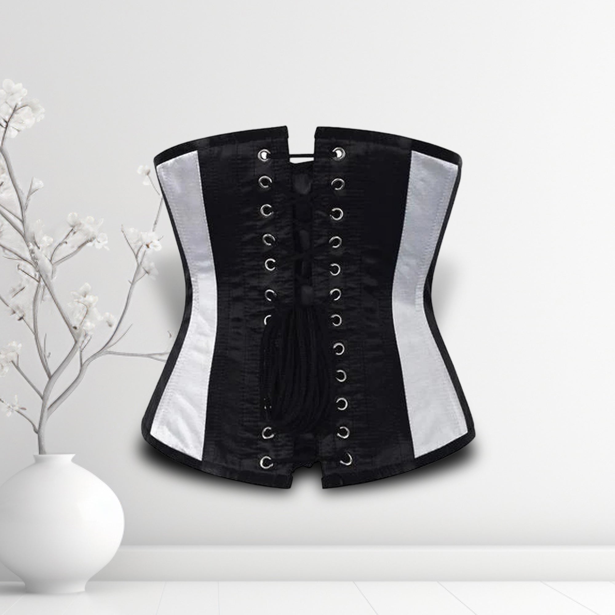 Ally Women Underbust Corset White Cotton Steel Boned Waist Trainer - Alternative Gothic Dark Wear | Embrace Dark Aesthetic Men & Women Gothic Clothing