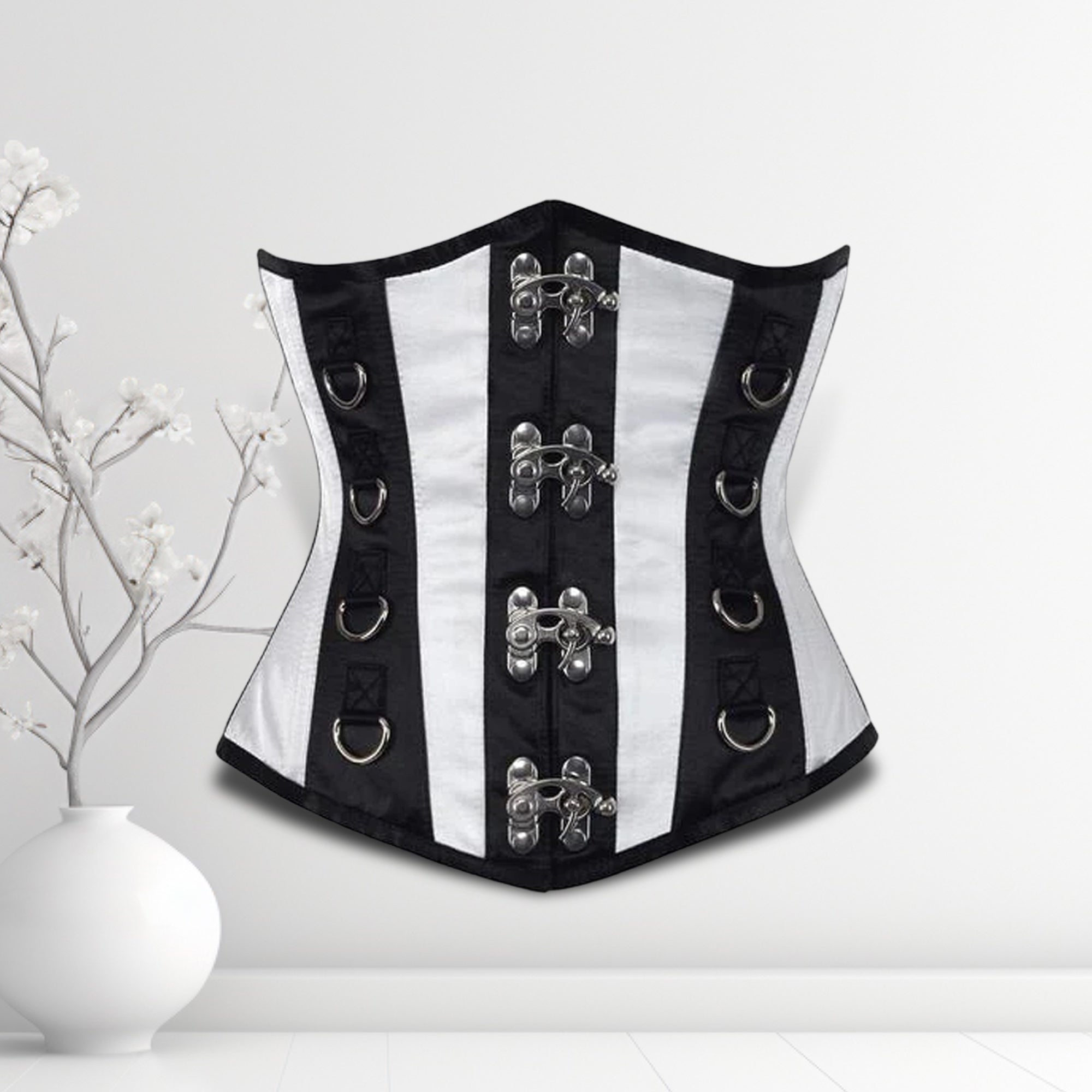 Ally Women Underbust Corset White Cotton Steel Boned Waist Trainer - Alternative Gothic Dark Wear | Embrace Dark Aesthetic Men & Women Gothic Clothing