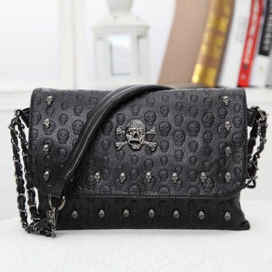 Skull Bag Embossed Chain Trend - Alternative Gothic Dark Wear | Embrace Dark Aesthetic Men & Women Gothic Clothing