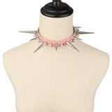 Punk Gothic Long And Short Rivet Spike Leather Collar Leather Necklace