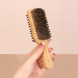 Men's Double Sided Beard Brush Portable Styling Tool With Mane Wood Handle Perfect Travel Companion