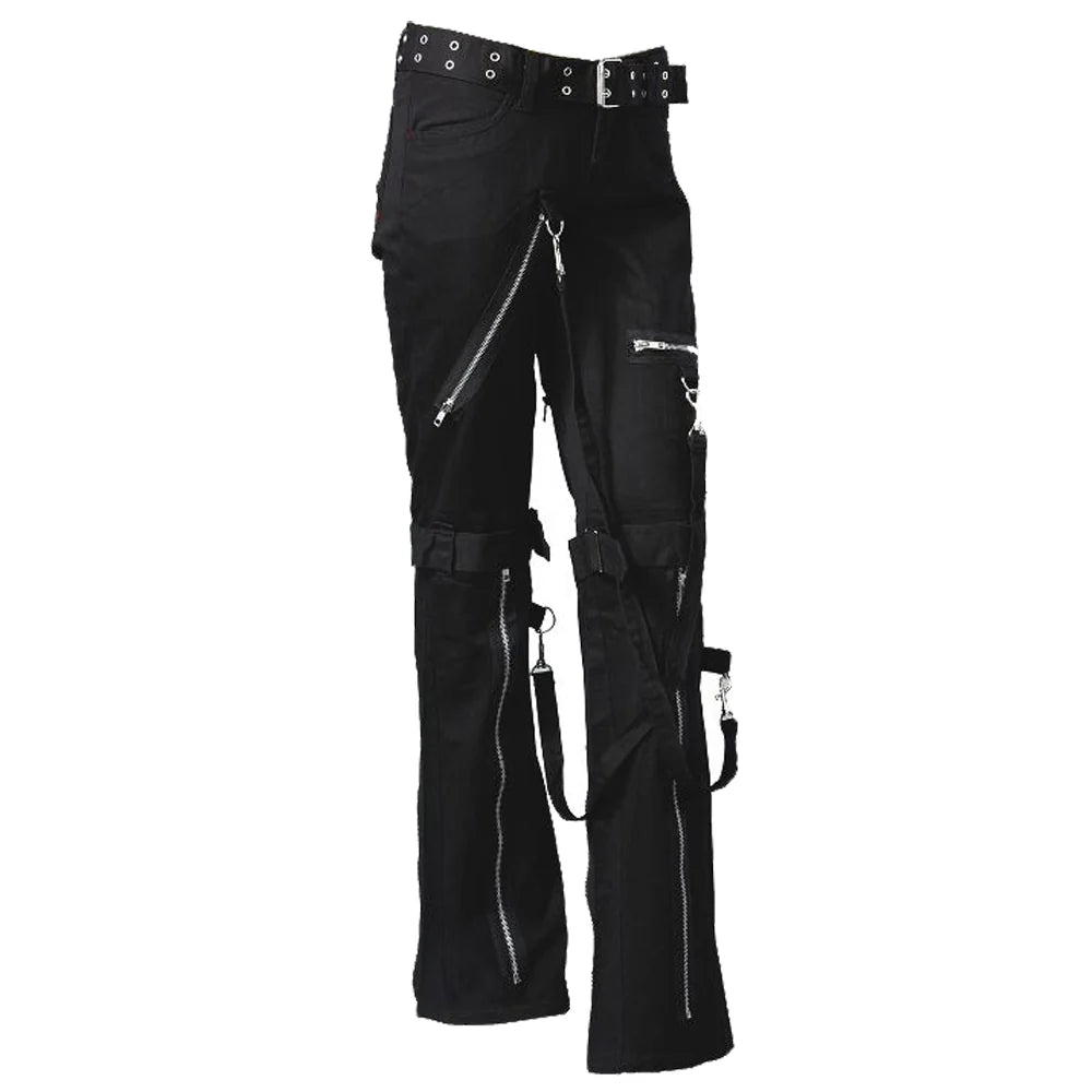Men Gothic Black Pant Belt Style | Dark Street Punk Trouser with Chain and Strap