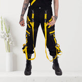 Men High Waist Gothic Cargo Pants | Baggy Tripp Style Cyber Goth Pant with Buckle and Strap