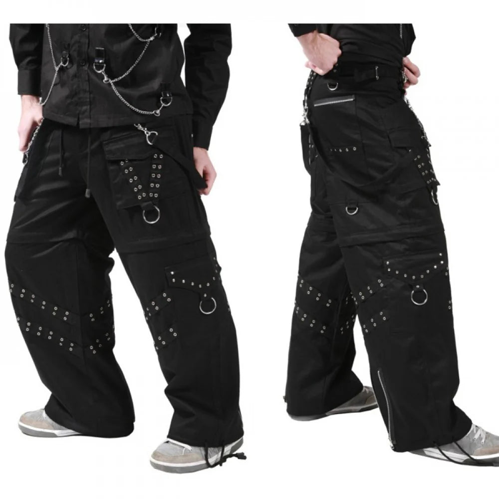 Men Gothic Bondage Cyber Trousers | Zip-Off Baggy Cargo Pants with Chain and Rivet