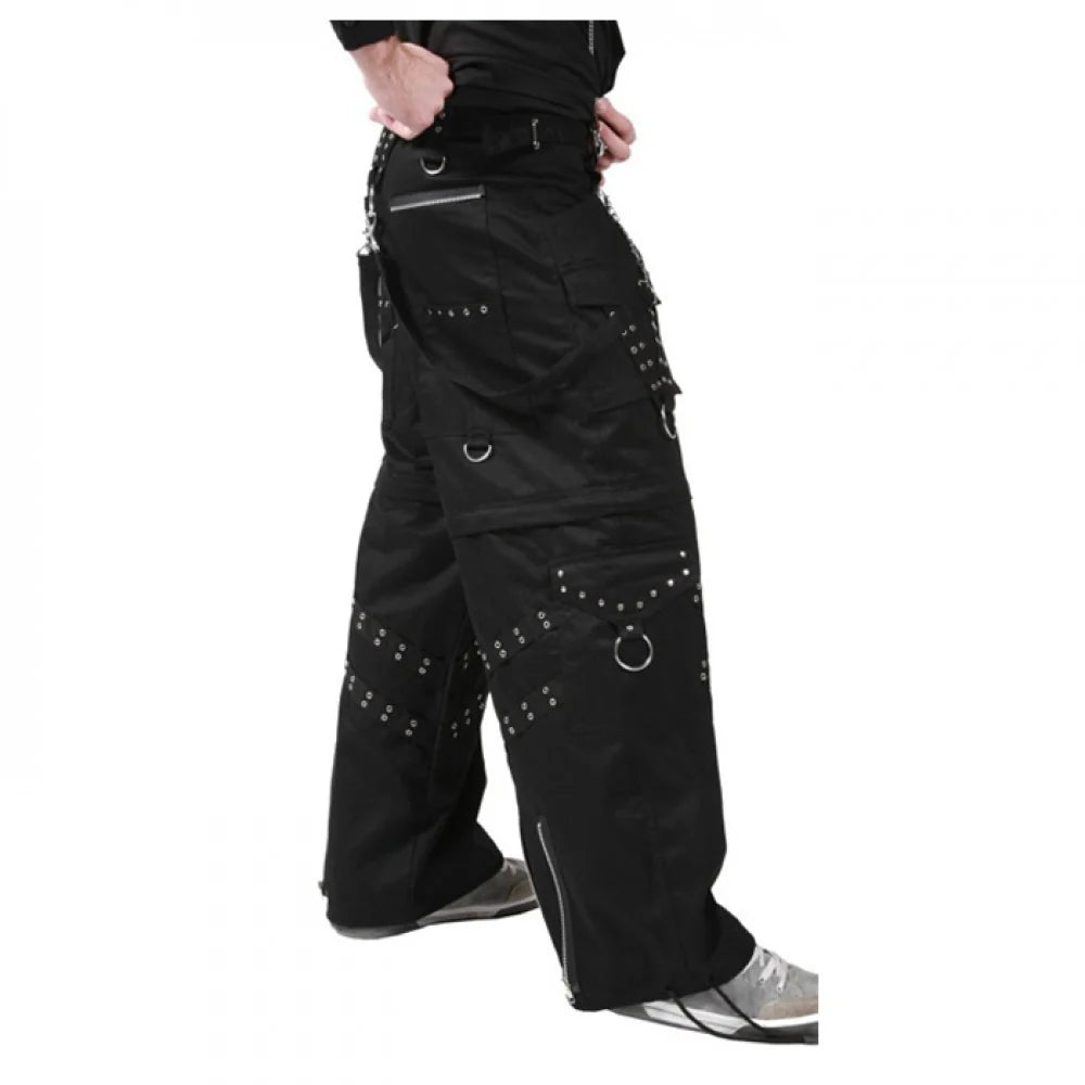 Men Gothic Bondage Cyber Trousers | Zip-Off Baggy Cargo Pants with Chain and Rivet