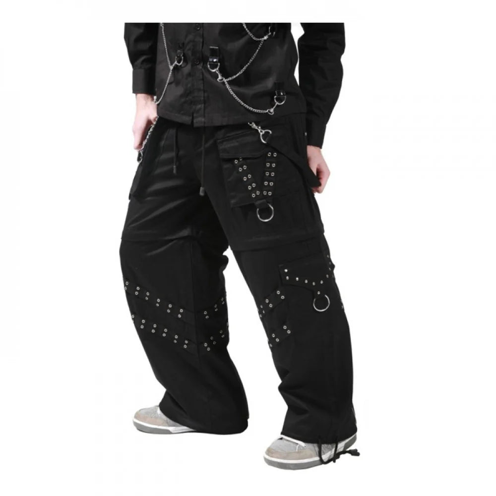Men Gothic Bondage Cyber Trousers | Zip-Off Baggy Cargo Pants with Chain and Rivet