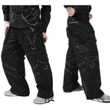 Men Gothic Bondage Cyber Trousers | Zip-Off Baggy Cargo Pants with Chain and Rivet