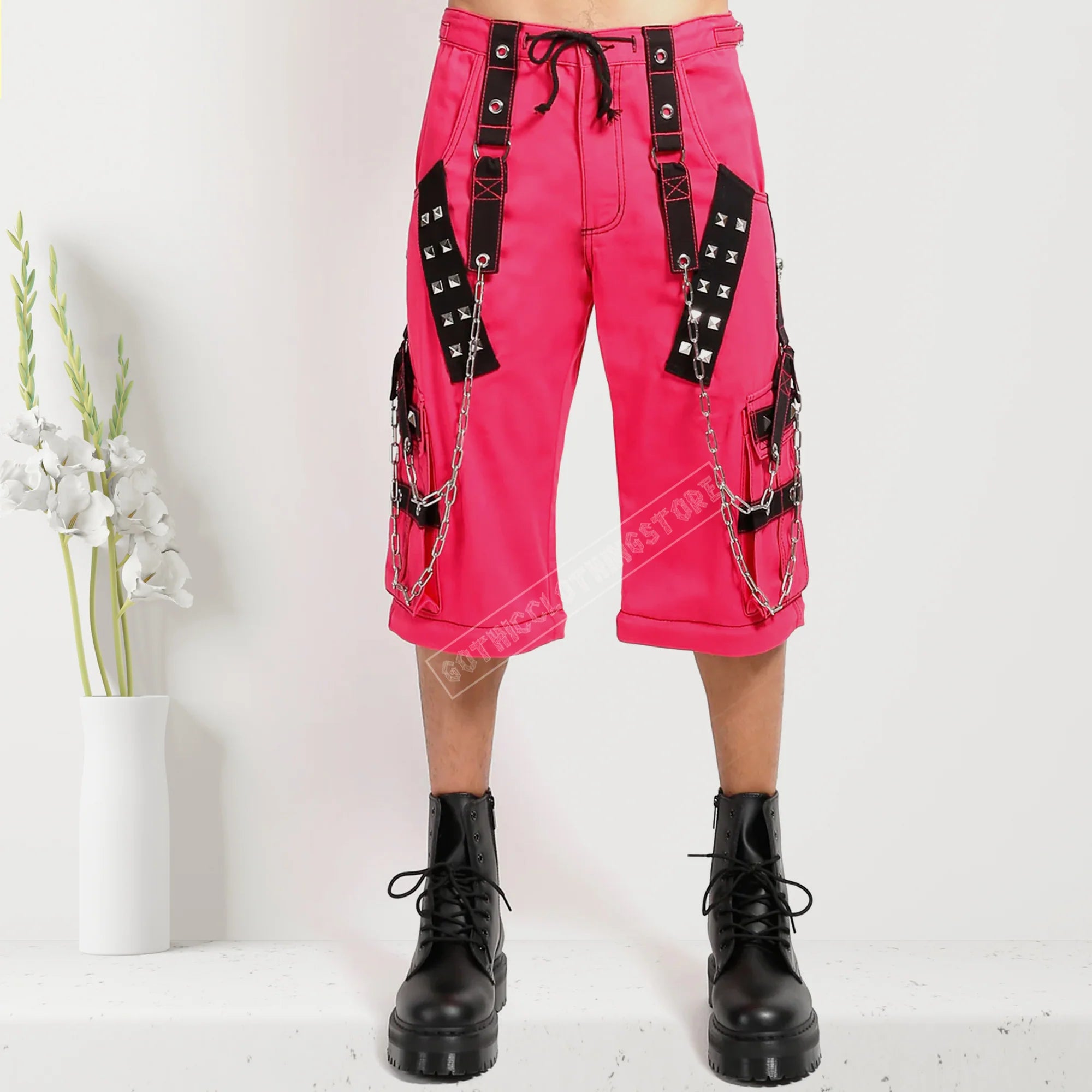 Men Gothic Bondage Pants | Black Punk Rock Tripp Style Trouser with Zipper Chain Strap Transformer Pant