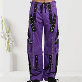 Men Gothic Bondage Pants | Black Punk Rock Tripp Style Trouser with Zipper Chain Strap Transformer Pant
