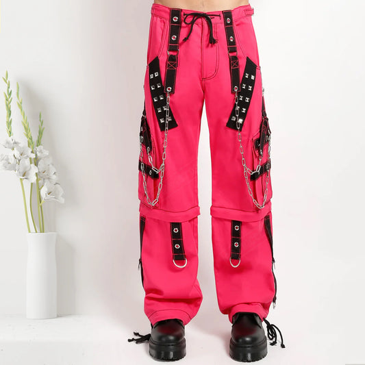 Men Gothic Bondage Pants | Black Punk Rock Tripp Style Trouser with Zipper Chain Strap Transformer Pant