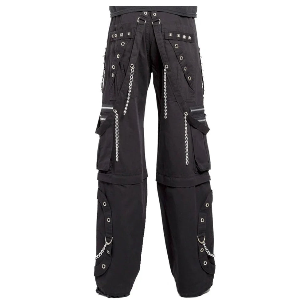 Men Gothic Bondage Pants | Punk Rock Zip-Off Short with Chain and Stud