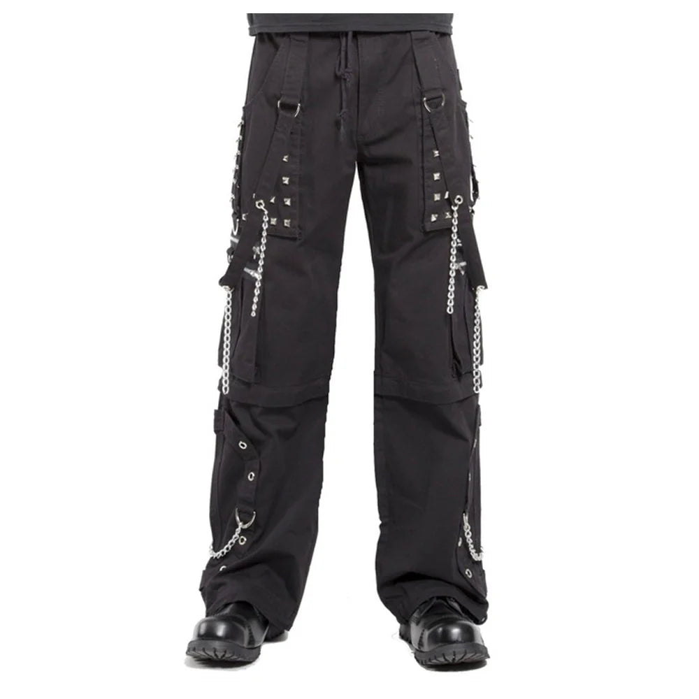 Men Gothic Bondage Pants | Punk Rock Zip-Off Short with Chain and Stud